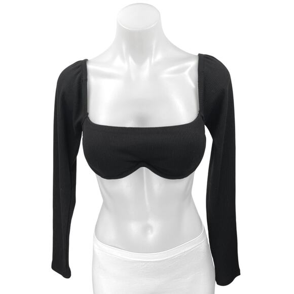 Princess Polly Becca Women's Black Long Sleeve Rib Knit Crop Sweater Top Size 4 - Picture 1 of 5